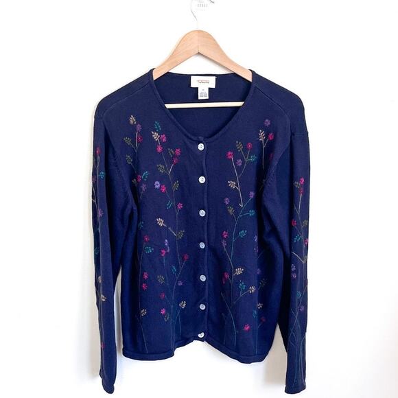 Talbots Sweaters - Vintage Talbots Floral Womens Cardigan Sweater‎ Size M Blue Cottagecore Grandma